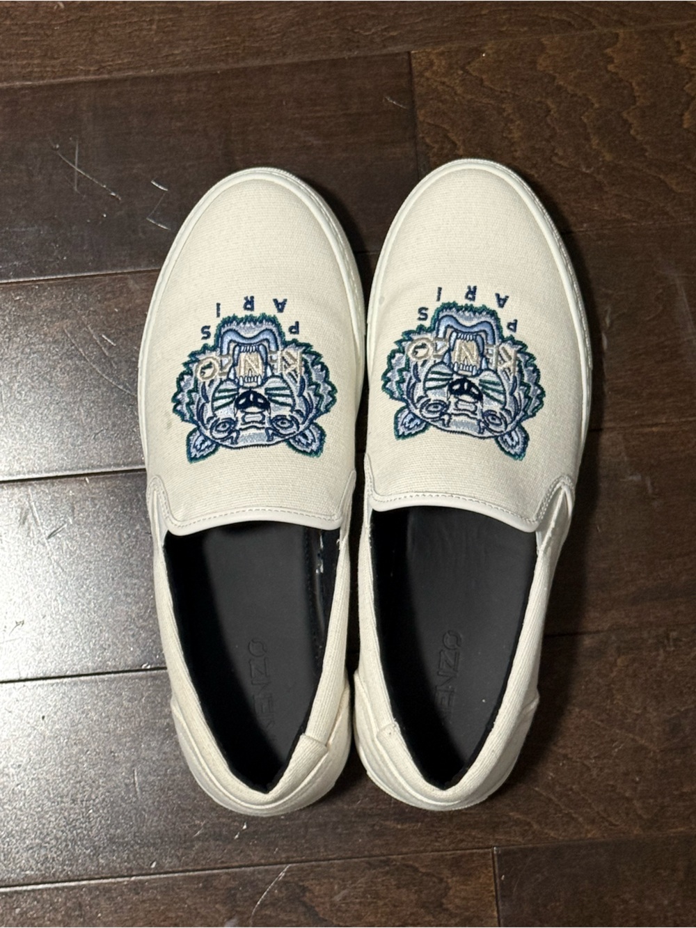 Kenzo Espadrille Slip-On Sneakers with Embroidered Blue Tiger
